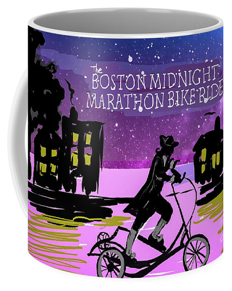 #elliptigo Art Coffee Mug featuring the painting 2018 Boston Marathon Midnight Ride by Francois Lamothe