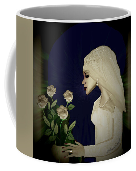 Lady Coffee Mug featuring the painting 202 - Shy Bride 2017 #202 by Irmgard Schoendorf Welch