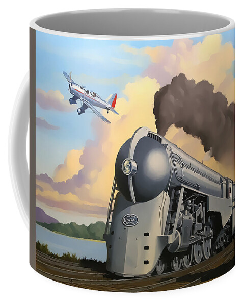 20th Century Limited Coffee Mug featuring the digital art 20th Century Limited and Plane by Chuck Staley