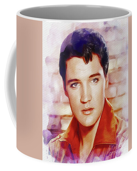 Elvis Coffee Mug featuring the painting Elvis Presley, Rock and Roll Legend #24 by Esoterica Art Agency