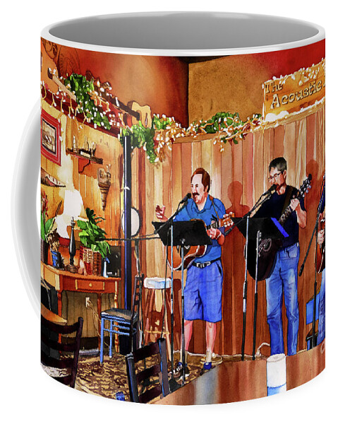 Acoustic Den Cafe Coffee Mug featuring the painting #256 Acoustic Den #256 by William Lum