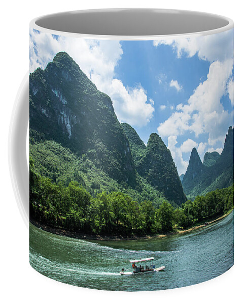 River Coffee Mug featuring the photograph Lijiang River and karst mountains scenery #27 by Carl Ning