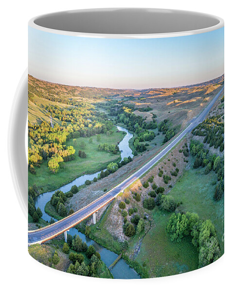 Dismal River Coffee Mug featuring the photograph aerial view of Dismal River in Nebraska #3 by Marek Uliasz