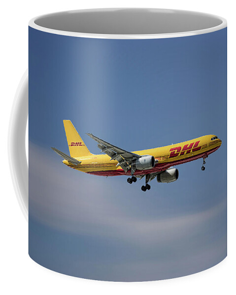 Dhl Coffee Mug featuring the mixed media DHL Boeing 757-236 PCF by Smart Aviation