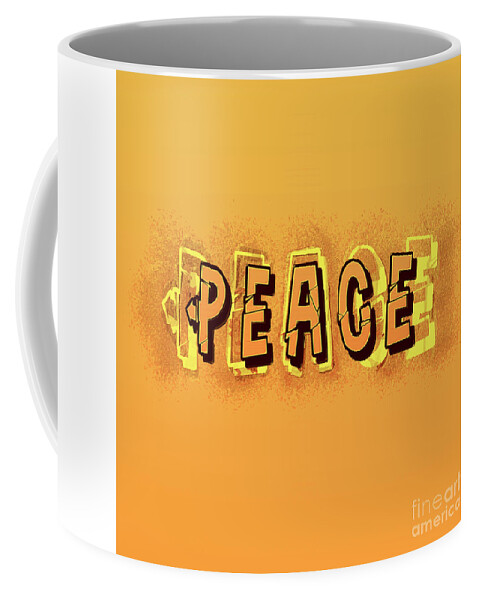 Hippie Coffee Mug featuring the photograph Digitally enhanced PEACE text #3 by Humorous Quotes