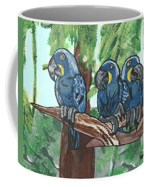 Macaws Coffee Mug featuring the painting 3 Macaws by Paul Fields