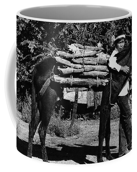 Navajo Boy Donkey Carrying Wood Inter-tribal Indian Rodeo Gallup New Mexico 1969. Coffee Mug featuring the photograph Navajo Boy Donkey Carrying Wood Inter-tribal Indian Rodeo Gallup New Mexico 1969. #4 by David Lee Guss