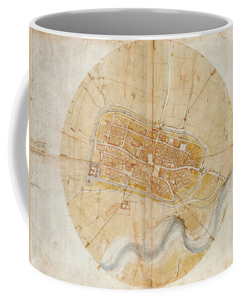 Architectural Coffee Mug featuring the drawing Plan of Imola #4 by Leonardo da Vinci