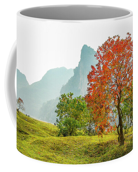 Red Coffee Mug featuring the photograph The colorful autumn scenery #3 by Carl Ning
