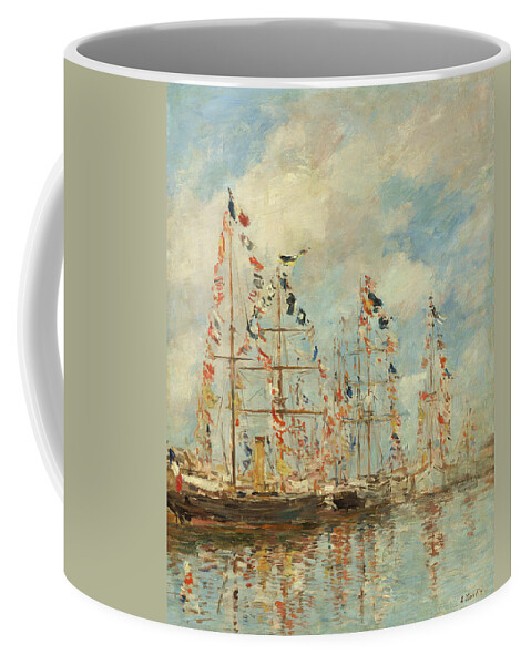 Eugne Boudin Coffee Mug featuring the painting Yacht Basin At Trouville-Deauville #3 by Eugene Boudin