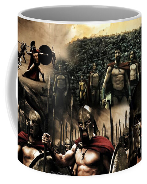 300 Movie Coffee Mug featuring the painting 300 Spartans by Carl Gouveia