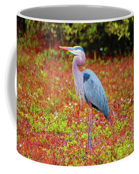 Blue Heron Coffee Mug featuring the digital art 33- Magic Garden by Joseph Keane