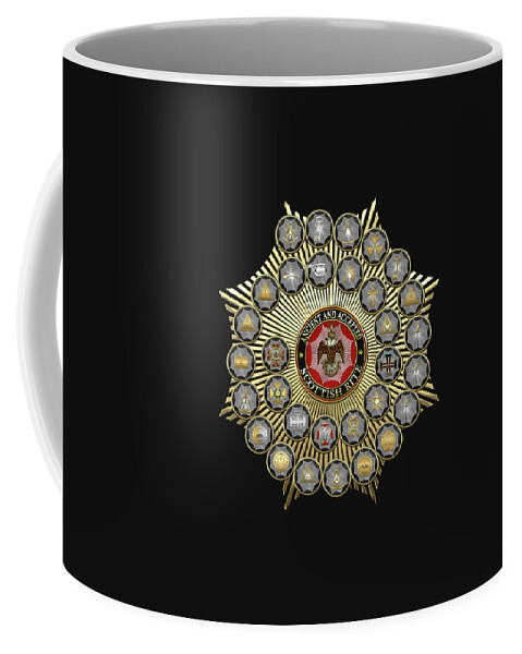 'scottish Rite' Collection By Serge Averbukh Coffee Mug featuring the digital art 33 Scottish Rite Degrees on Black Leather by Serge Averbukh