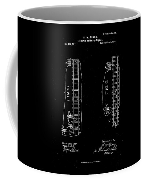 Rail Coffee Mug featuring the drawing 1875 Electric Railway Signal Patent Drawing #6 by Steve Kearns