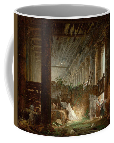 Hubert Robert Coffee Mug featuring the painting A Hermit Praying in the Ruins of a Roman Temple by Hubert Robert