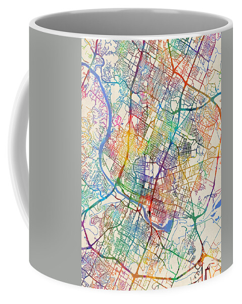 Austin Coffee Mug featuring the digital art Austin Texas City Map #4 by Michael Tompsett