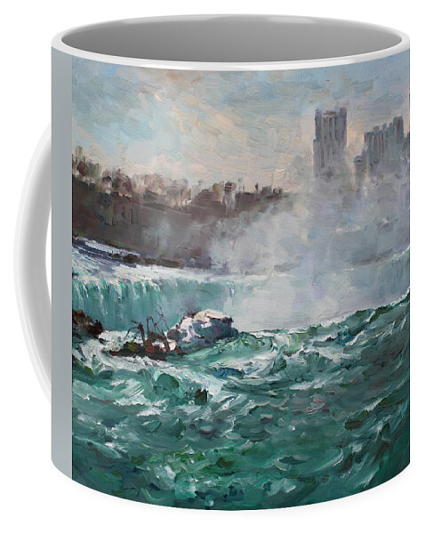 Niagara Falls Landscape Coffee Mug featuring the painting Niagara Falls #4 by Ylli Haruni