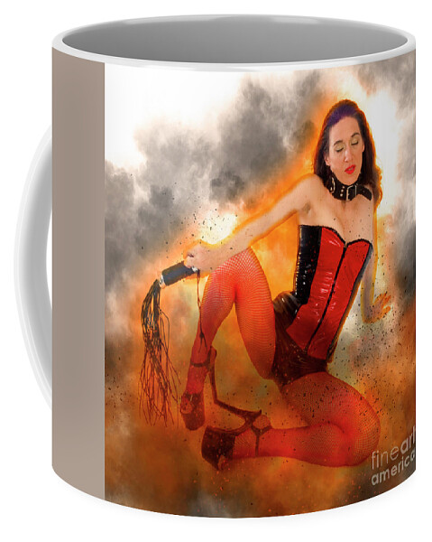 Latex Coffee Mug featuring the photograph Woman aged 30 in red and black latex #4 by Humorous Quotes