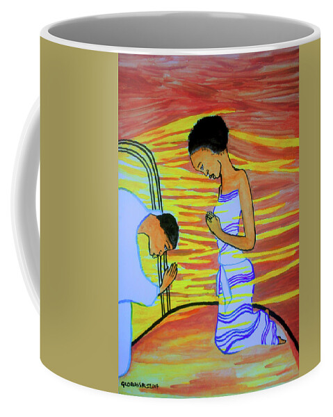 Jesus Coffee Mug featuring the painting The Annunciation #49 by Gloria Ssali