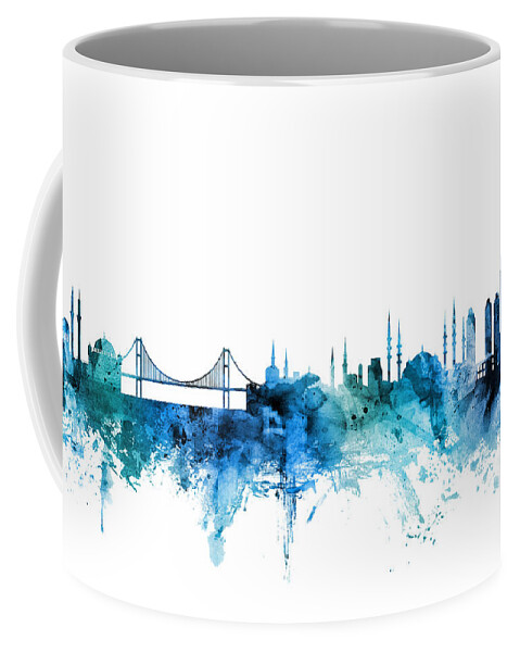 Istanbul Coffee Mug featuring the digital art Istanbul Turkey Skyline by Michael Tompsett