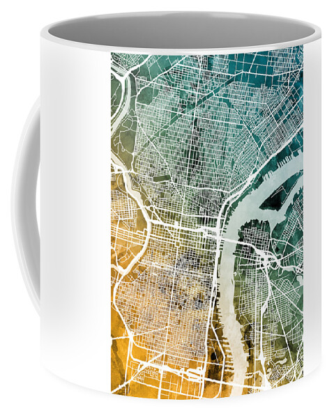 Street Map Coffee Mug featuring the digital art Philadelphia Pennsylvania Street Map by Michael Tompsett