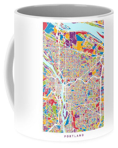 Portland Coffee Mug featuring the digital art Portland Oregon City Map by Michael Tompsett