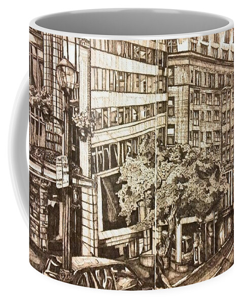 Pen And Ink Coffee Mug featuring the drawing 5pm Houston St. by Angela Weddle
