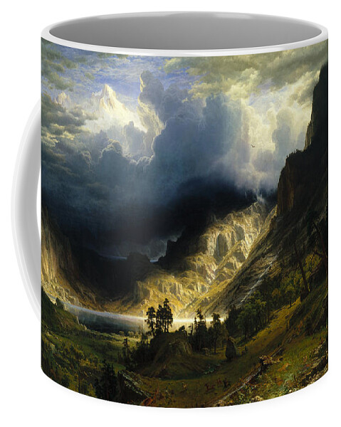 A Storm In The Rocky Mountains Coffee Mug featuring the painting A Storm in the Rocky Mountains by Albert Bierstadt