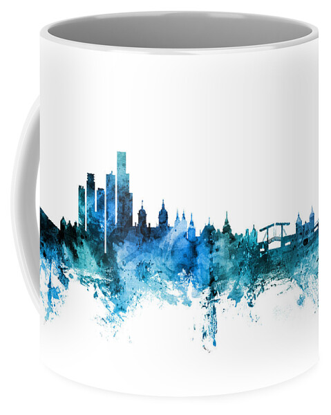 Amsterdam Coffee Mug featuring the digital art Amsterdam The Netherlands Skyline by Michael Tompsett