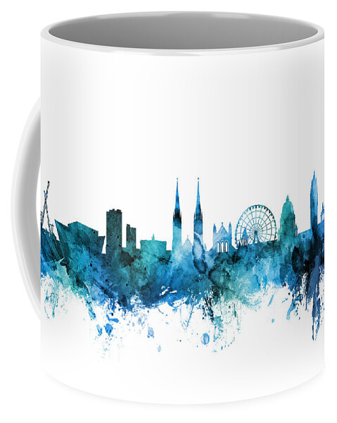 Belfast Coffee Mug featuring the digital art Belfast Northern Ireland Skyline by Michael Tompsett