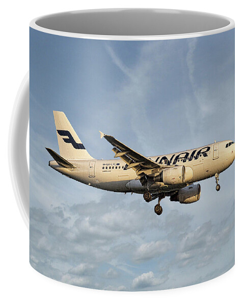 Finnair Coffee Mug featuring the mixed media Finnair Airbus A319-112 #6 by Smart Aviation