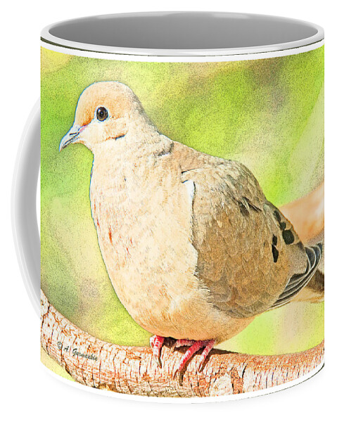Mourning Dove Coffee Mug featuring the digital art Mourning Dove Animal Portrait #6 by A Macarthur Gurmankin