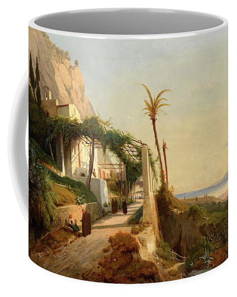Auguste Lapito (1803-1874) Paysage De La Côte Amalfitaine Avec Des Moines Toile Rentoilée Coffee Mug featuring the painting Paysage by MotionAge Designs