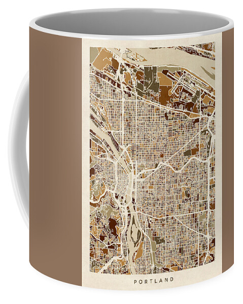 Portland Coffee Mug featuring the digital art Portland Oregon City Map #6 by Michael Tompsett