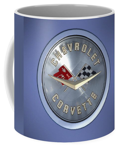 Chevrolet Corvette Coffee Mug featuring the photograph 60 Chevy Corvette Emblem by Mike McGlothlen
