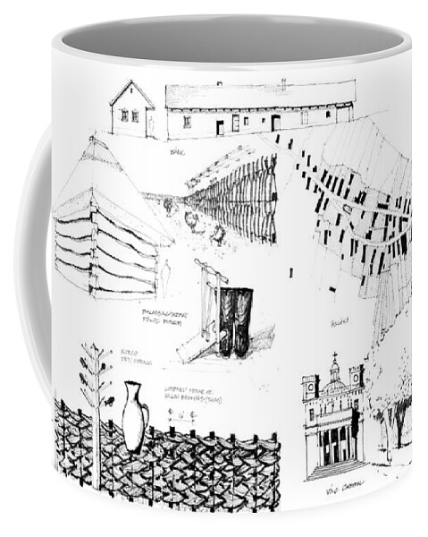 Sustainability Coffee Mug featuring the drawing 6.45.Hungary-5-detail-a by Charlie Szoradi