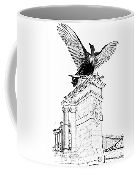 Budapest Coffee Mug featuring the drawing 6.48.Hungary-5-detail-d by Charlie Szoradi