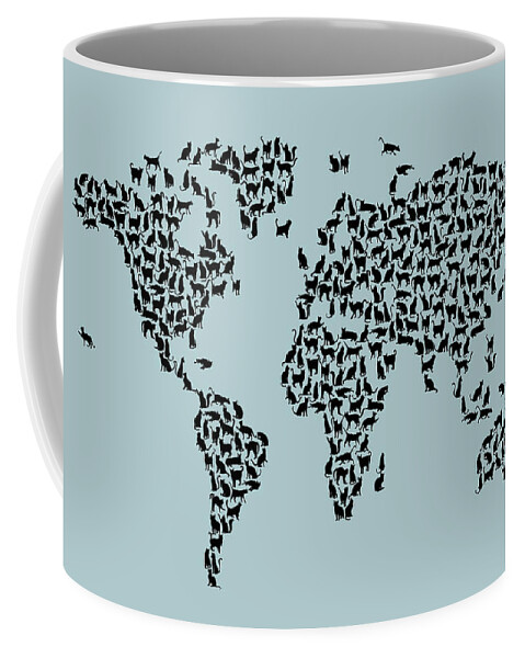 World Map Coffee Mug featuring the digital art Cats Map of the World Map by Michael Tompsett