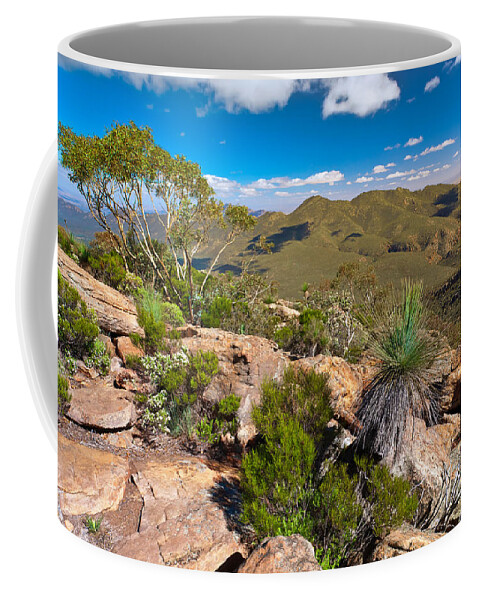 Wilpena Pound Flinders Ranges Outback Landscape Landscapes South Australia Australian Gum Trees Mountains Rock Outcrop Coffee Mug featuring the photograph Wilpena Pound #7 by Bill Robinson