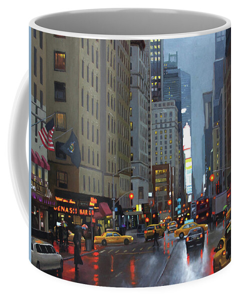 New York Coffee Mug featuring the painting 7th Avenue by Linda Tenukas