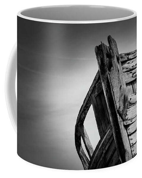 Dungeness Coffee Mug featuring the photograph Old Abandoned Boat Landscape BW by Rick Deacon