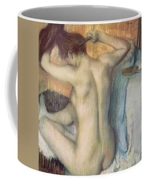 Nude Coffee Mug featuring the painting Woman combing her hair by Edgar Degas