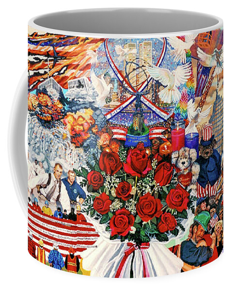 World Trade Center Coffee Mug featuring the painting 9/11 Memorial Towel Version by Bonnie Siracusa