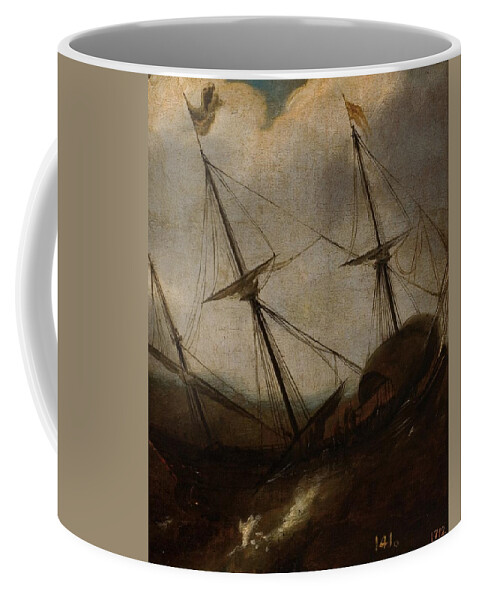 Anonymous Boat In A Storm Xvii Century. Coffee Mug featuring the painting Anonymous by MotionAge Designs
