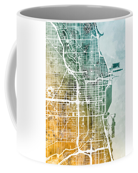 Chicago Coffee Mug featuring the digital art Chicago City Street Map by Michael Tompsett