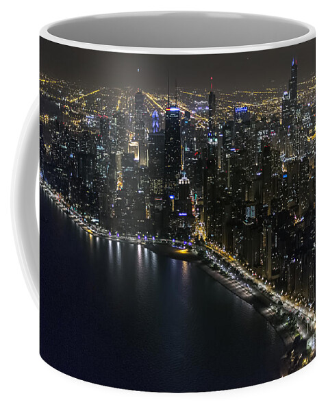 Chicago Coffee Mug featuring the photograph Chicago Night Skyline Aerial Photo #13 by David Oppenheimer