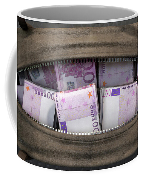 Cash Coffee Mug featuring the digital art Illicit Cash In A Brown Duffel Bag #9 by Allan Swart