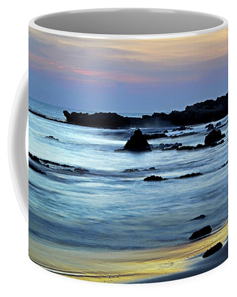Sunset Coffee Mug featuring the photograph A blue sunset at Tantura beach 02 by Arik Baltinester
