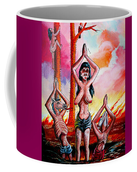 Hell Coffee Mug featuring the mixed media A Buddhist Depiction of Hell by Ian Gledhill