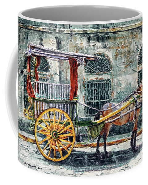 Intramuros Coffee Mug featuring the painting A Carriage in Intramuros, Manila by Joey Agbayani